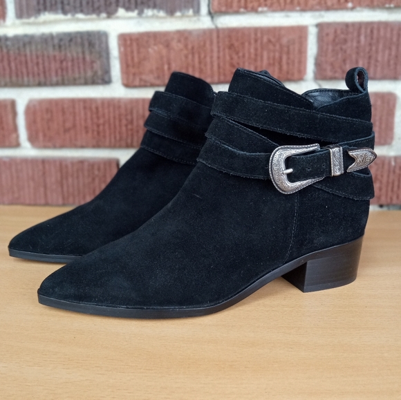 NWT Marc Fisher Ltd. 'Yandi' Pointy Toe Western Suede Booties in Black - Picture 1 of 9